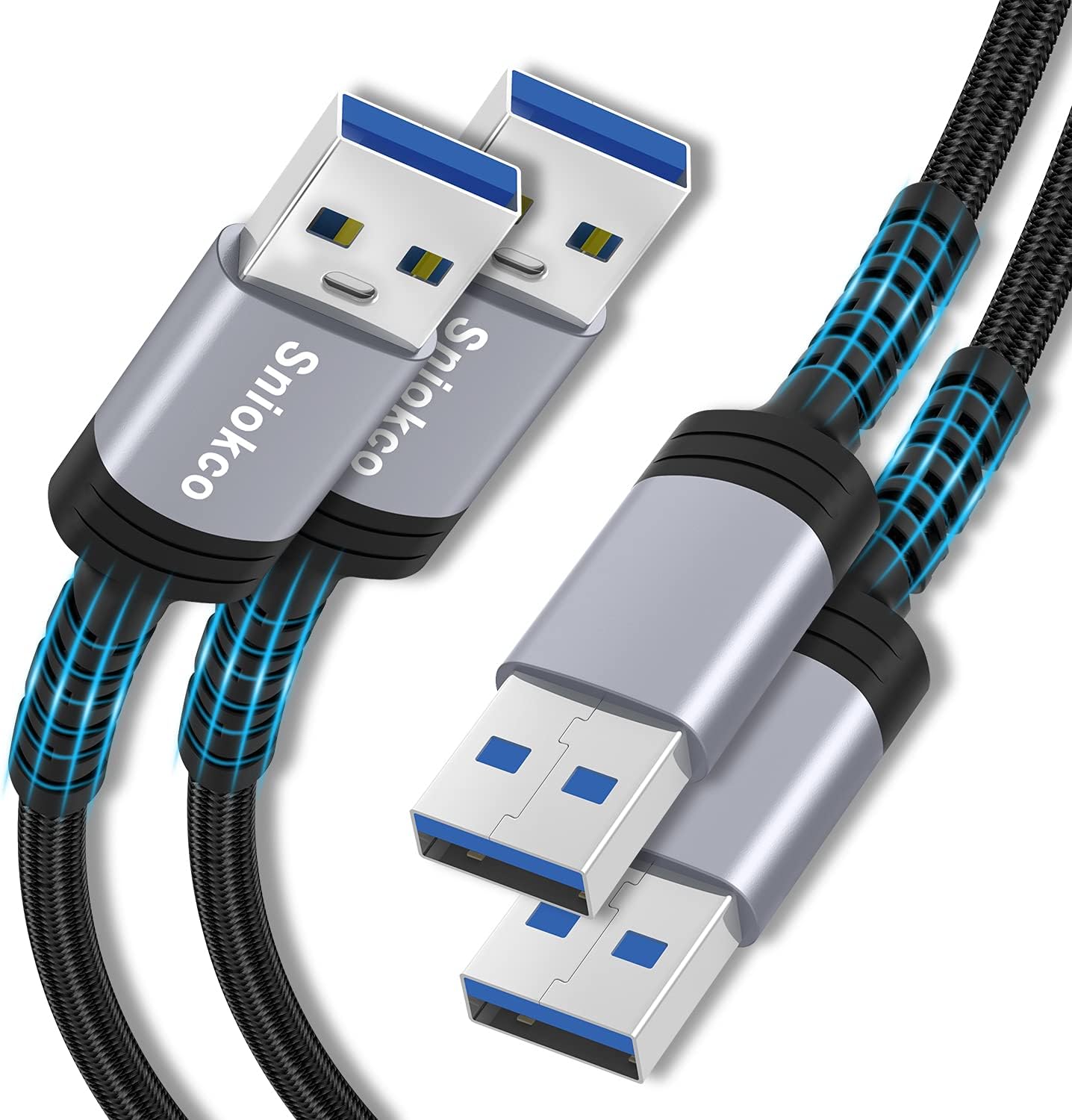 2 Pack USB A to USB A 3.0 Cable (6.6FT+6.6FT), Sniokco USB