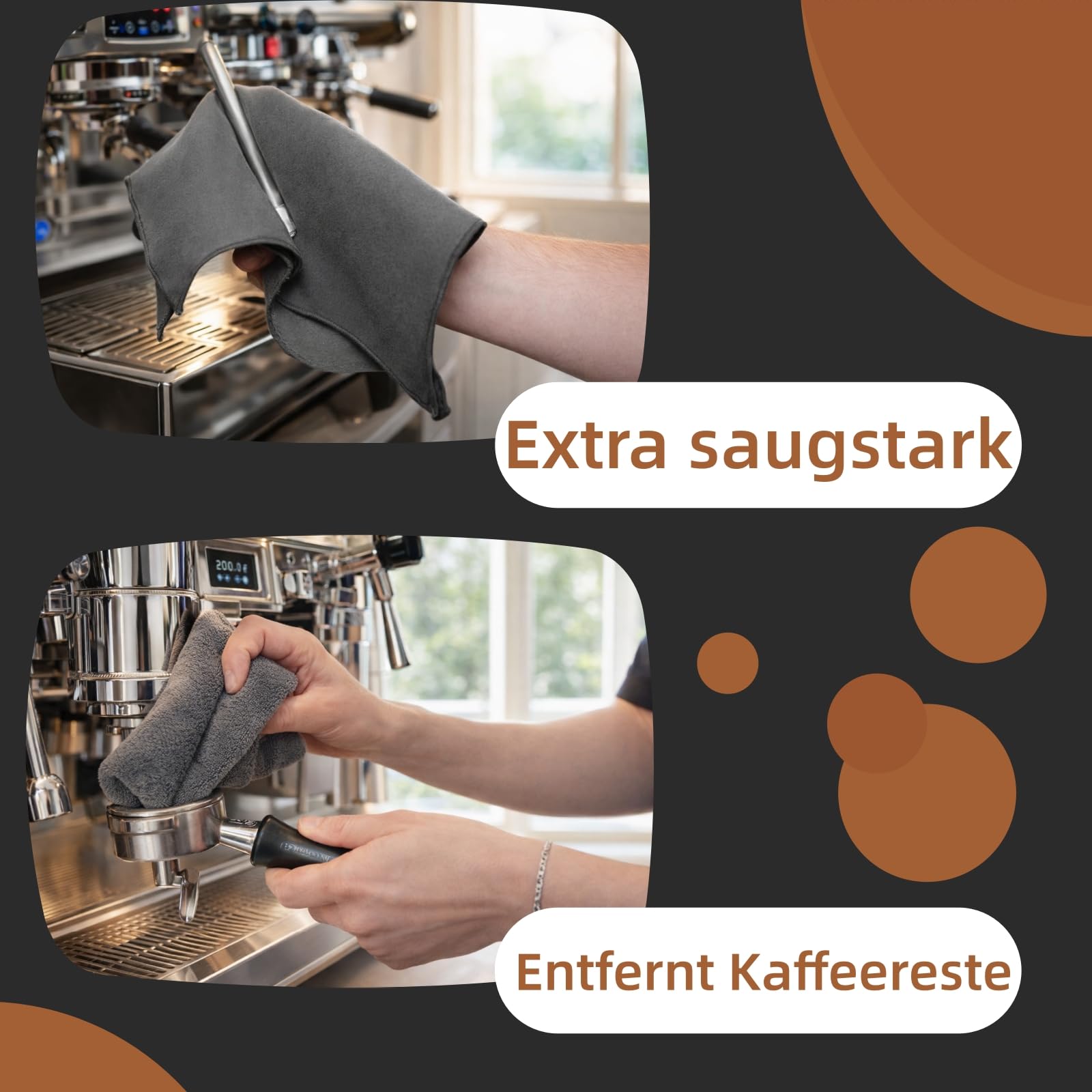 Barista zestaw ściereczek – 2 sztuki ściereczek z mikrofibry 30 x 30 cm – akcesoria barista do czyszczenia ekspresu do kawy i sitka, bardzo chłonna ściereczka do czyszczenia espresso i kawy