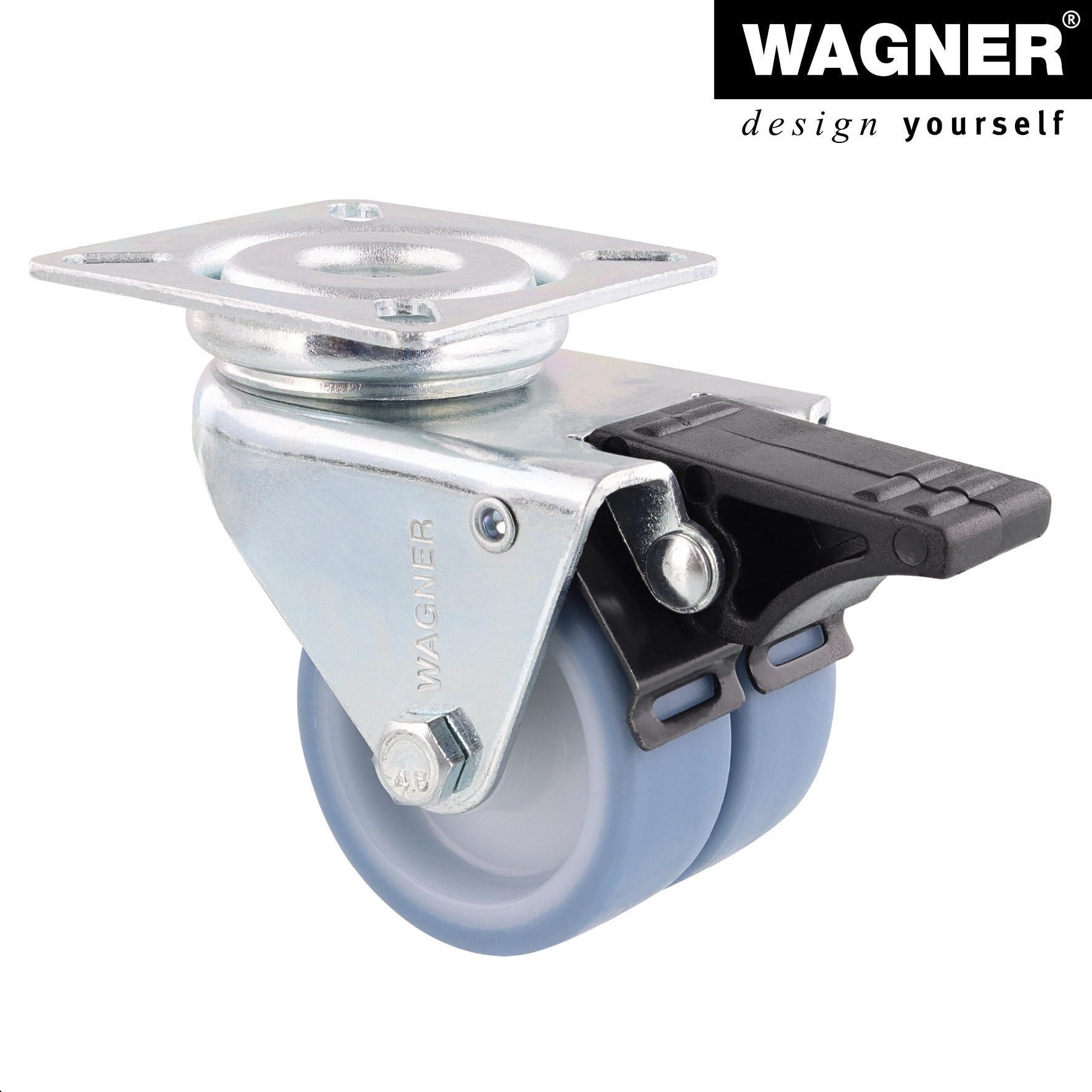 WAGNER Strandkorbrollen 4tlg. Set/Apparaterollen/Doppelrollen - ULTRASOFT - Durchmesser Ø 50 mm, Bauhöhe 75 mm, 2 Feststeller, Anschraubplatte 60 x 60 mm, Tragkraft 300 kg/Set - 02155200