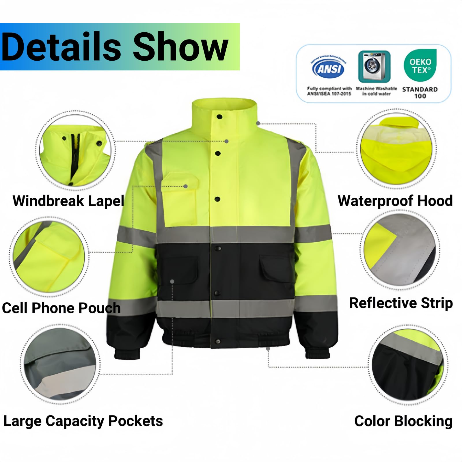 BIJUNDENG Custom Safety Jacket for Men High Visibility Reflective Waterproof Winter Warm Jacket Construction Workwear