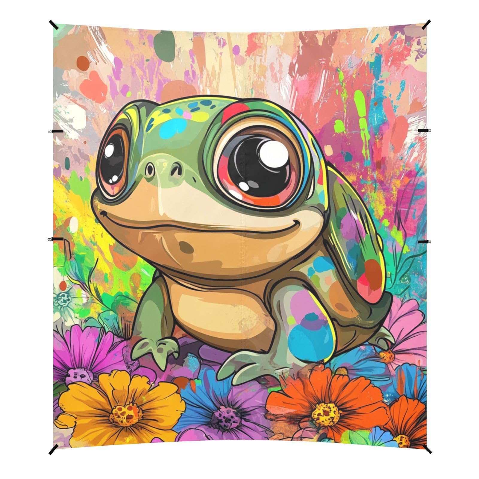 Aesthetic Red-Eared Slider Stable Beach Tent UPF50 Waterproof Sun Shade with Sturdy Poles, Sandbags and Shovel for Camping, Picnics, Backyard