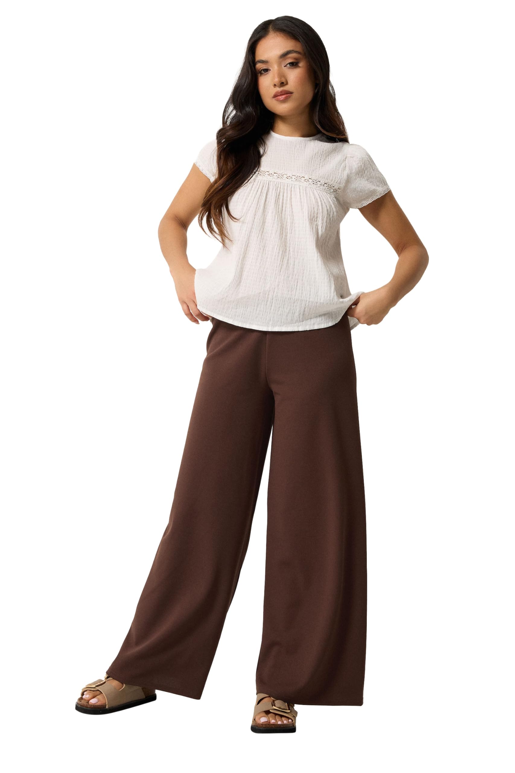 Pixiegirl Women's Brown Petite Chocolate Scuba Wide Leg Trousers Size 10