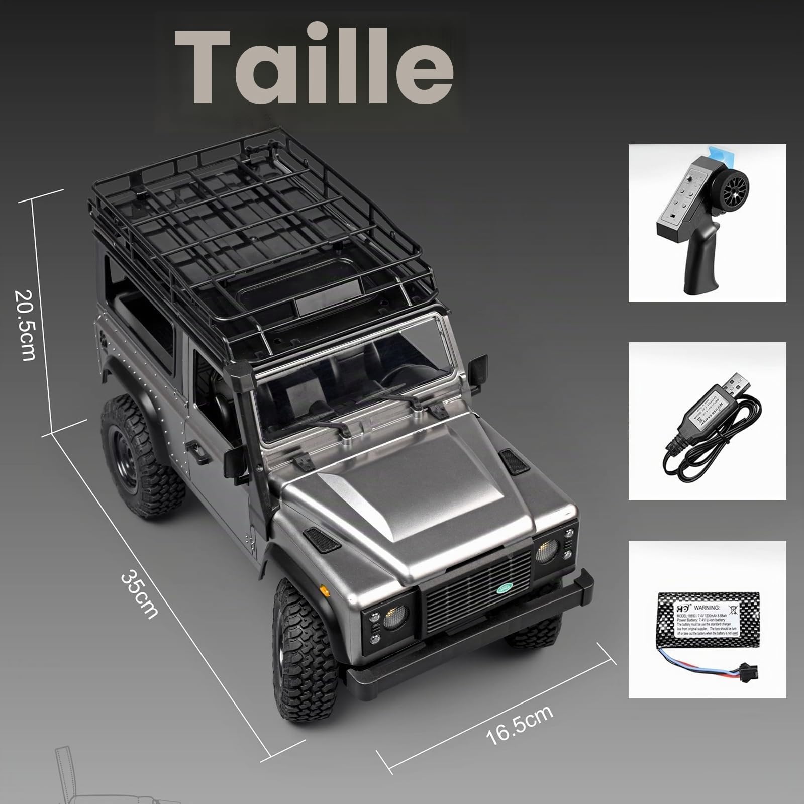 MN-99S RC Crawler, modèle réduit de camion de roca à l'échelle 1:12, camion RC tout-terrain 4WD RTR, modèles de véhicules Land Rover à télécommande 2.4G pour adultes, cadeaux de passe-temps (gris)