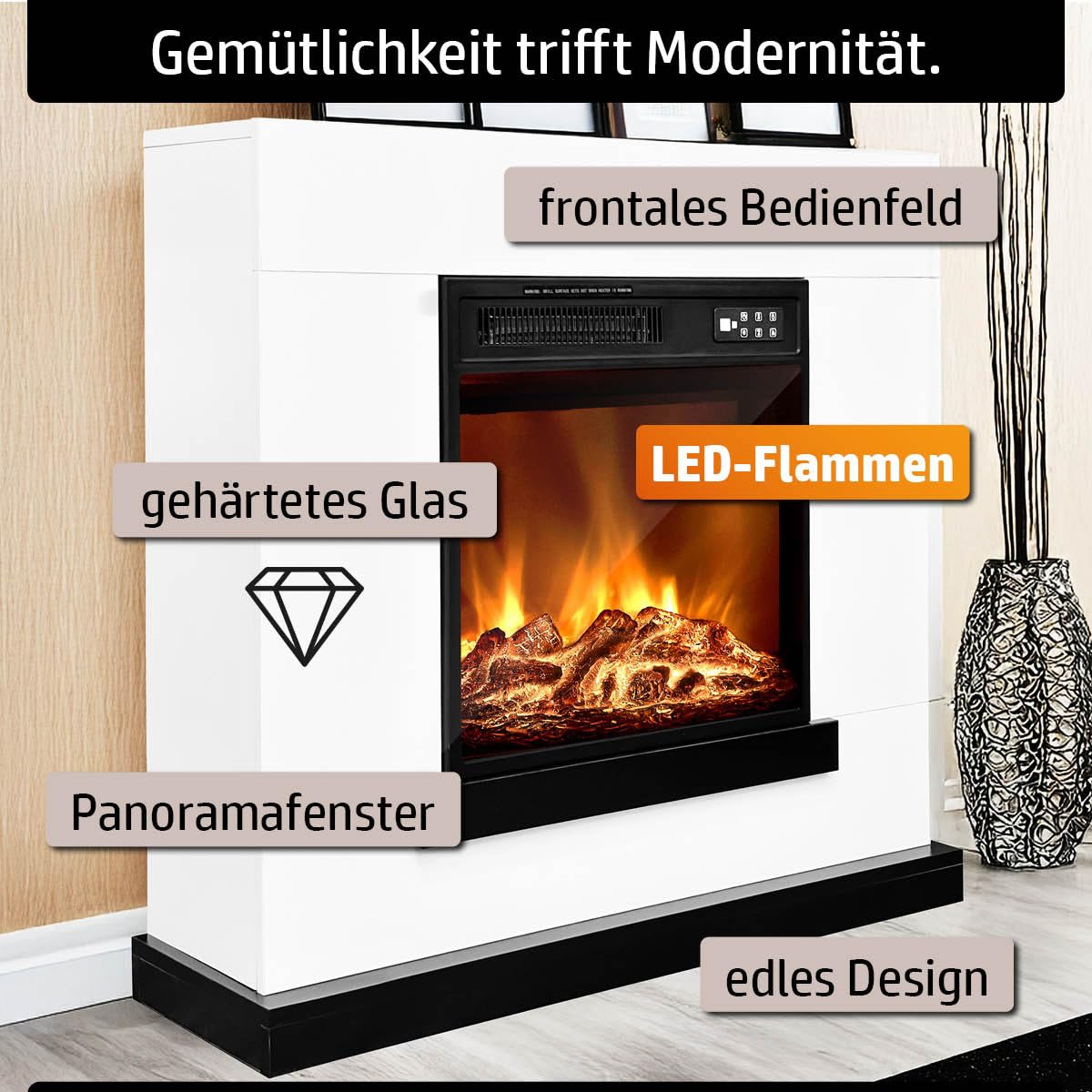 Elektrokamin | 2 Heizstufen | 900W - 2000W | viele Modelle | LED - 3D Flammeneffekt mit Farbwechsel | inkl. Fernbedienung Timer & Thermostat | Überhitzungsschutz | Flair