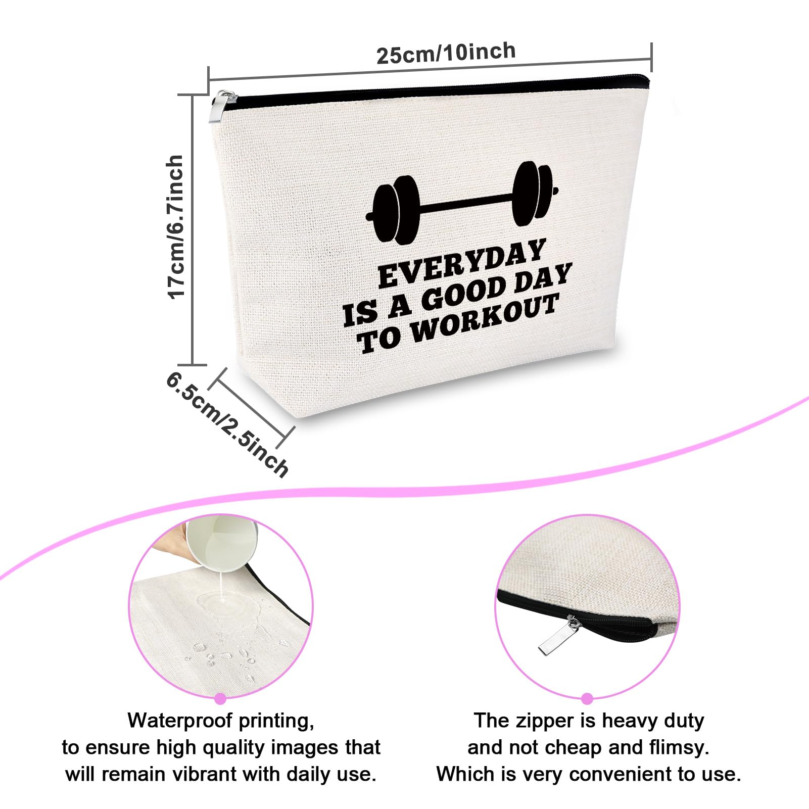 Workout Gifts for Women Makeup Bag Weightlifting Fitness Gifts Trainer Bodybuilding Present Dumbbell Inspirational Gift for Sister Friend Christmas Birthday Gift for Athletic Coach Cosmetic Bag
