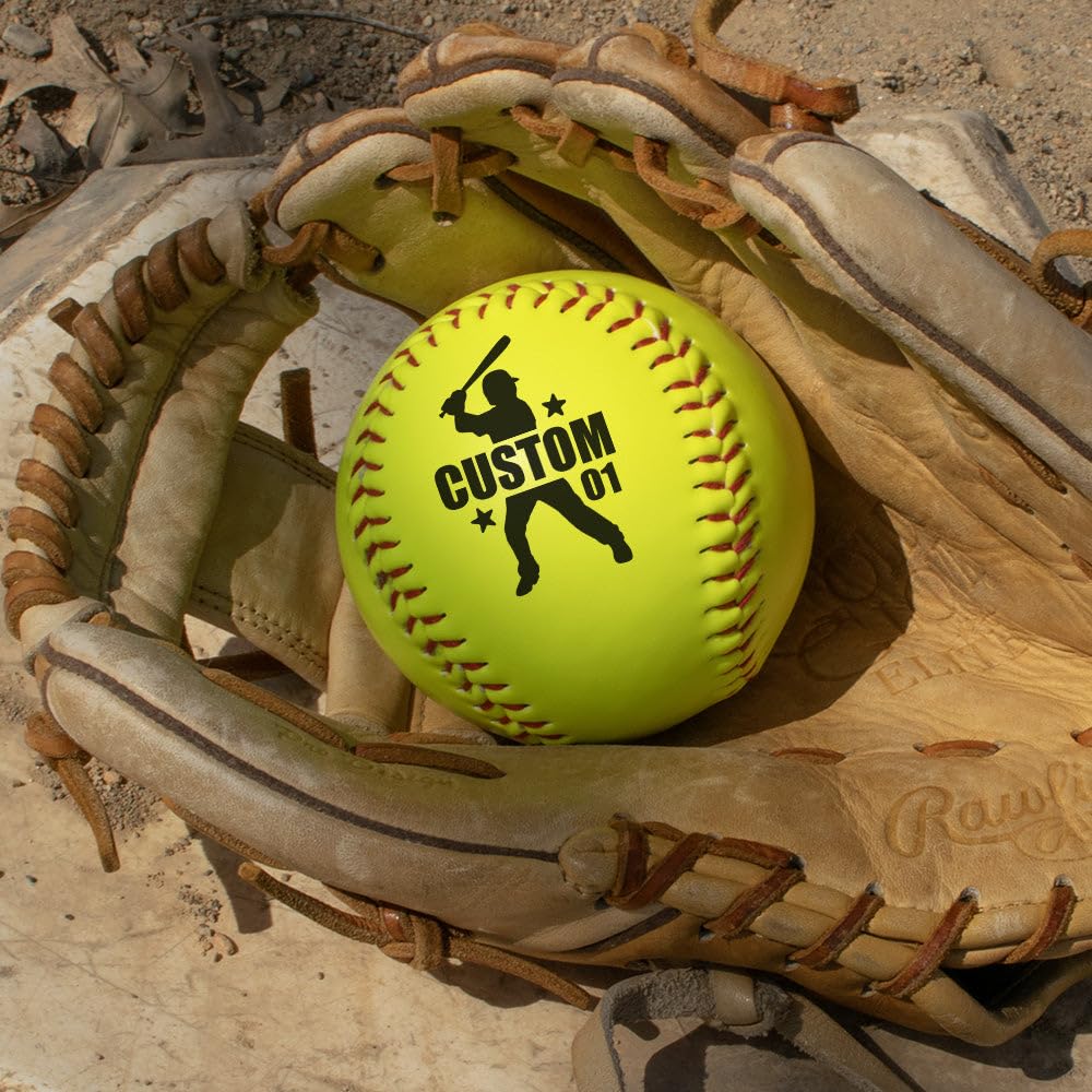 TeesAndTankYou Custom Name and Number Softball – 12” Yellow Ball for Players, Coaches, and Team Gifts