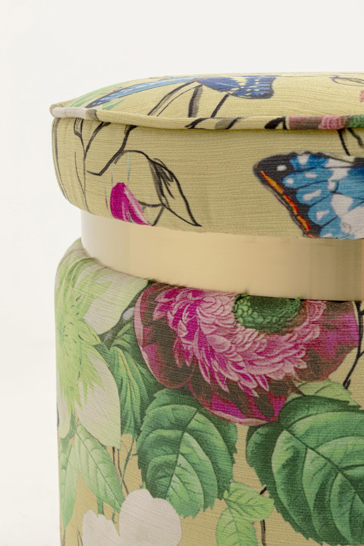 Kare Design sgabello Flower Fever, multicolore, sfondo giallo, rotondo, diametro 39cm, per divano, camera da letto, pouf, altezza seduta 47 cm