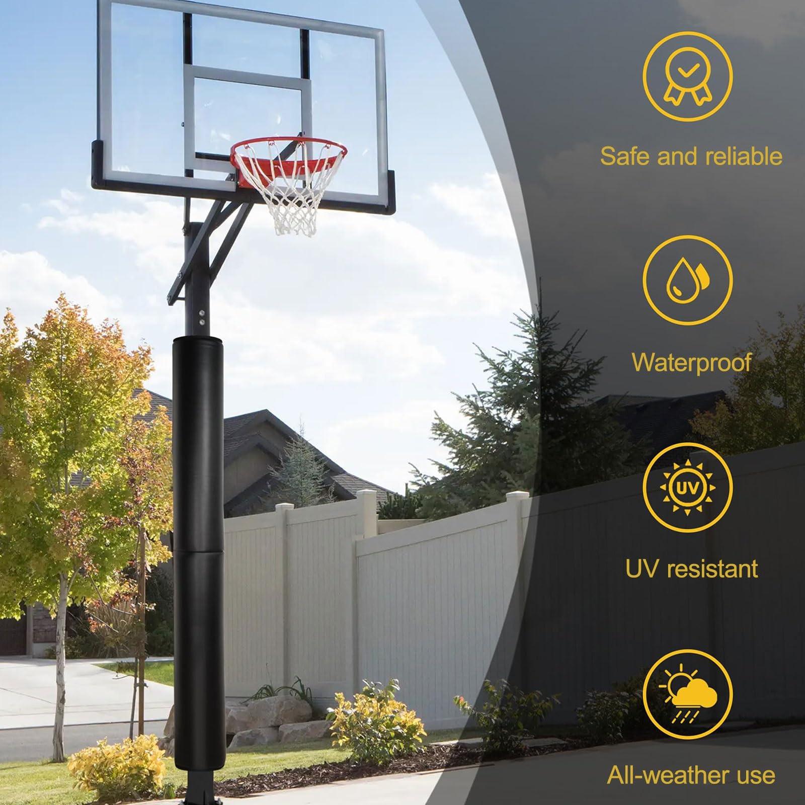 Acolchado de poste redondo para aro de baloncesto, cubierta protectora de columna reutilizable, cojín de columna para sótano/garaje, toldo/postes de lámpara