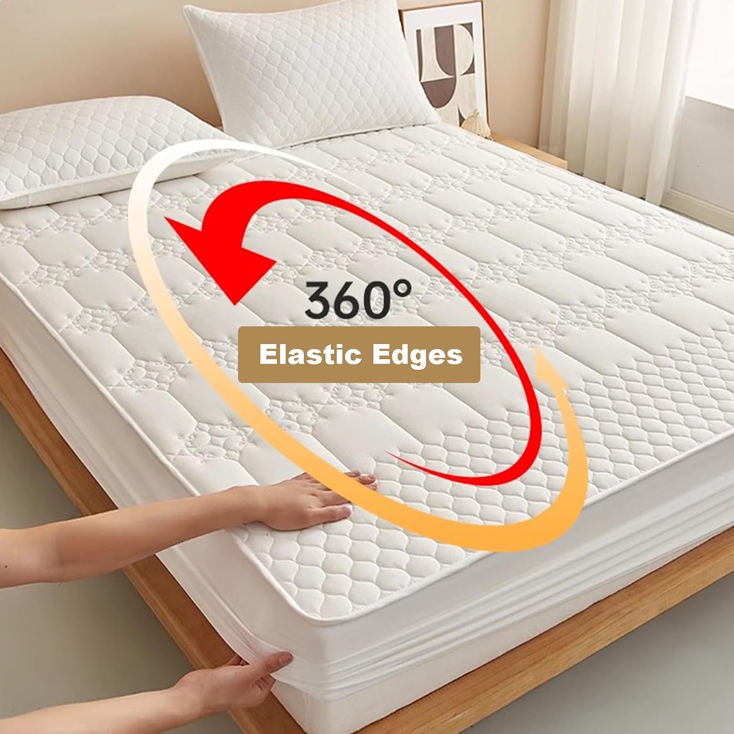 Waterproof Mattress Protector, Full Size Soft Breathable Mattress Cover, Noiseless Mattress Pad with Deep Pocket 2"-12" Machine Washable,White,120x200cm