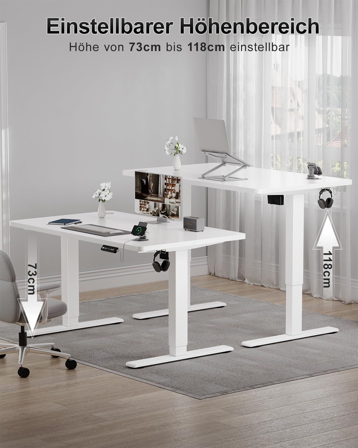 Airfish Höhenverstellbarer Schreibtisch 120x60cm, Kinder Schreibtisch Höhenverstellbar Elektrischer mit Memory-Funktion… – Ansicht 5