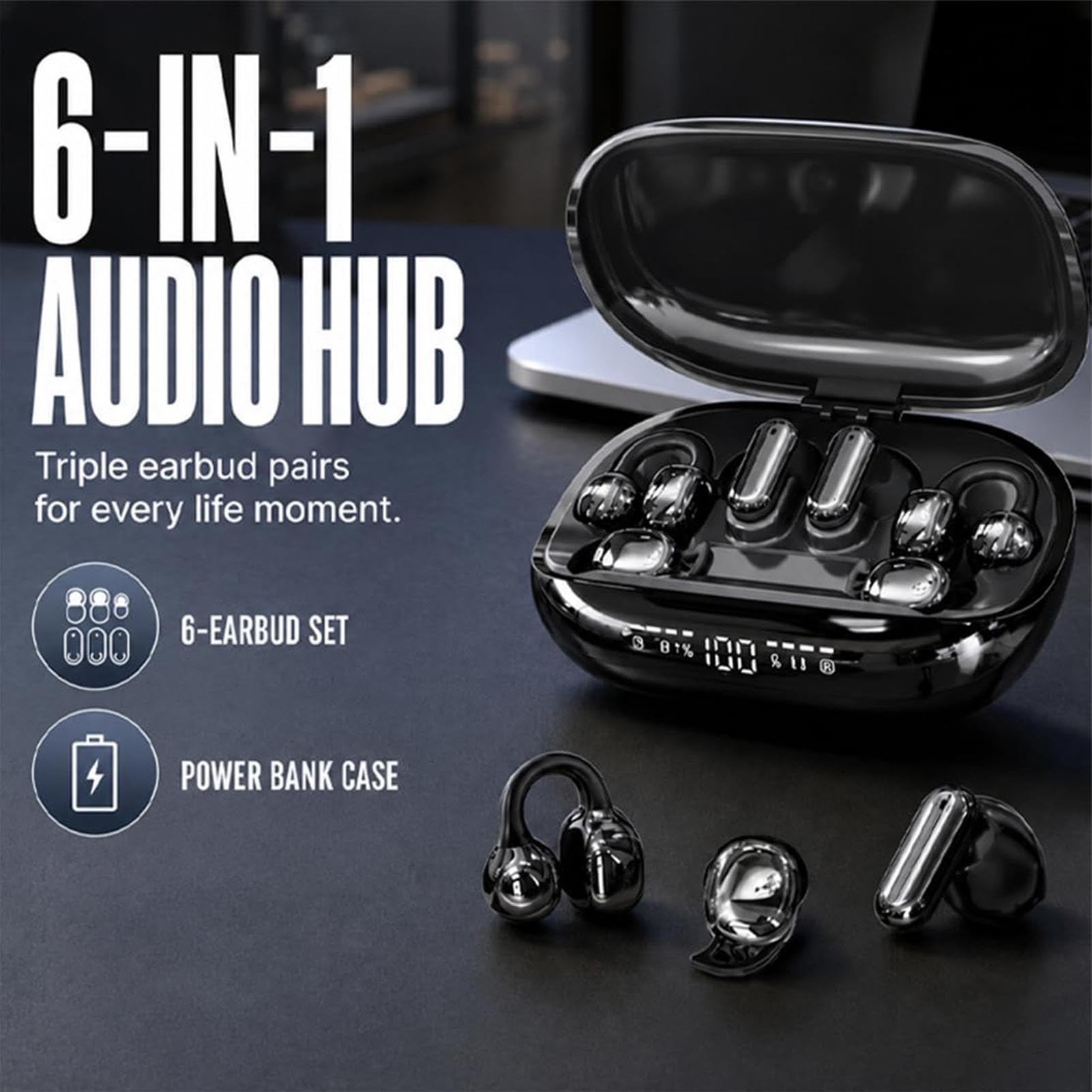 Auriculares inalámbricos con clip para llamadas suaves y funda de