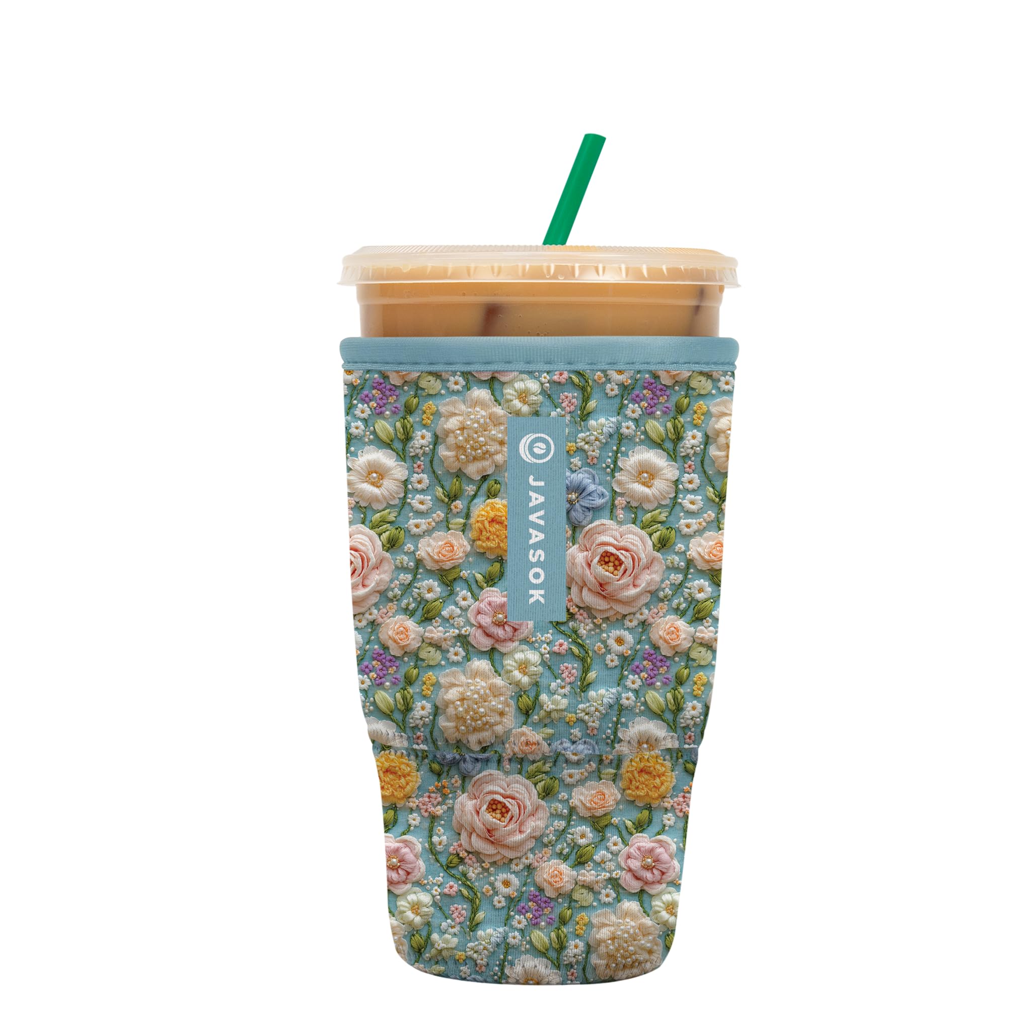 Sok It JavaSok Iced Coffee &amp; Cold Soda Insulated Neoprene Cup Sleeve (Garden of Pearls, Large: 30-32oz)
