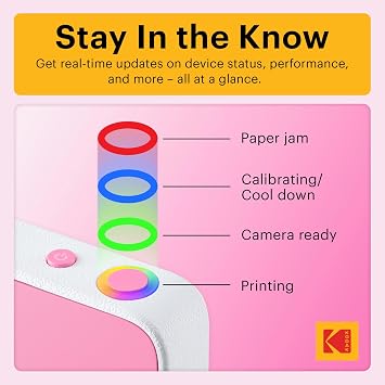 Kodak Printomatic+ Instant Print Digital Camera Starter Bundle + Carrying Case + Zink 20 Pack Self-Adhesive Photo Paper - 10MP, Full Color Photos, GB LED Status Indicator - Pink
