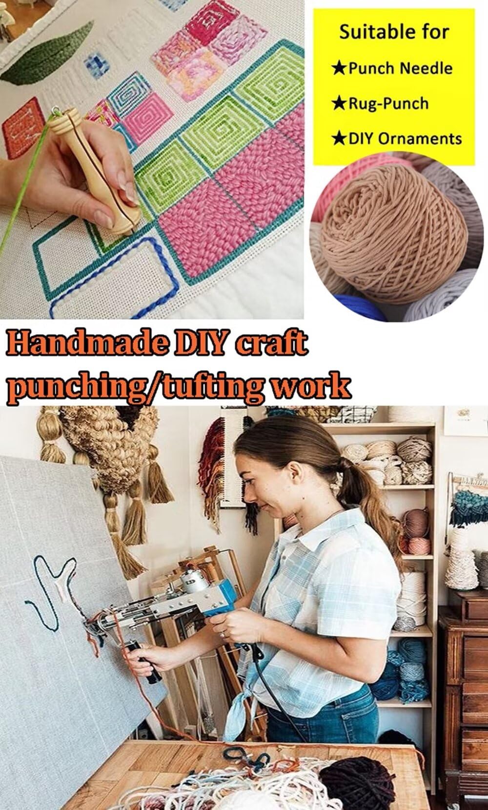 Gomitoli di Lana Filato tuftato, palla di lana mista a cotone e poliestere, filato professionale per pistola per tufting, filato per la realizzazione di tappeti fai da te spesso 5 mm, filato per tuft