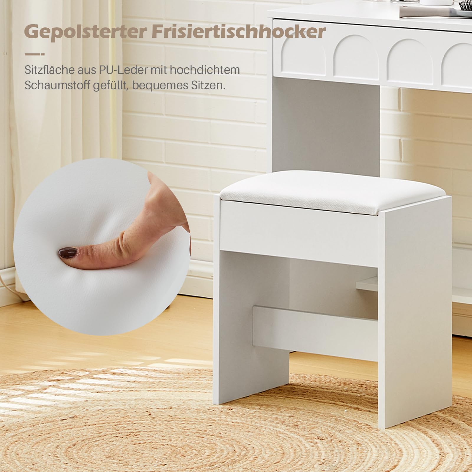TUKAILAI Schminktisch mit Beleuchtung, Schminktisch Klein mit Spiegel, 60cm Breit Platzsparende Schminkkommode, Kosmetiktisch für Wohnung, kleines Zimmer, Weiß