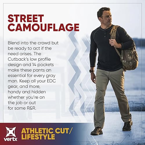 Miniatura 2 de Vertx Pantalones Técnicos Cutback Estándar para Hombre Equipo Táctico con Bolsillos Ligeros Elásticos de Secado Rápido Atléticos para Exteriores
