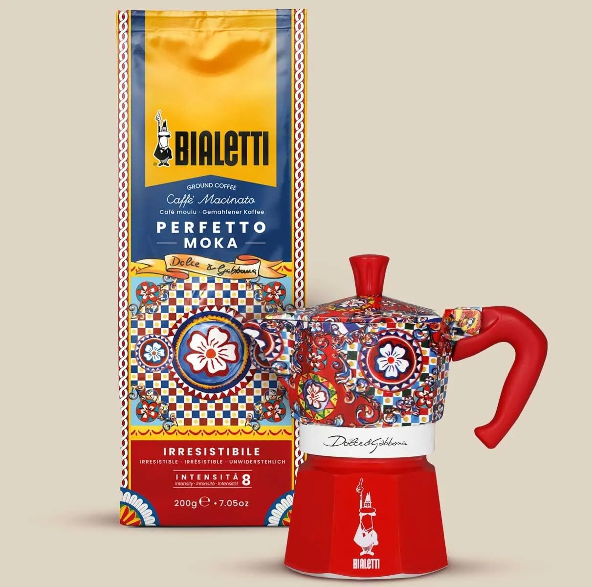 Bialetti Dolce & Gabbana MOKA INDUCTION 4 tazas, seguro para inducción y fuego abierto (cafetera, máquina de espresso, makinetta)