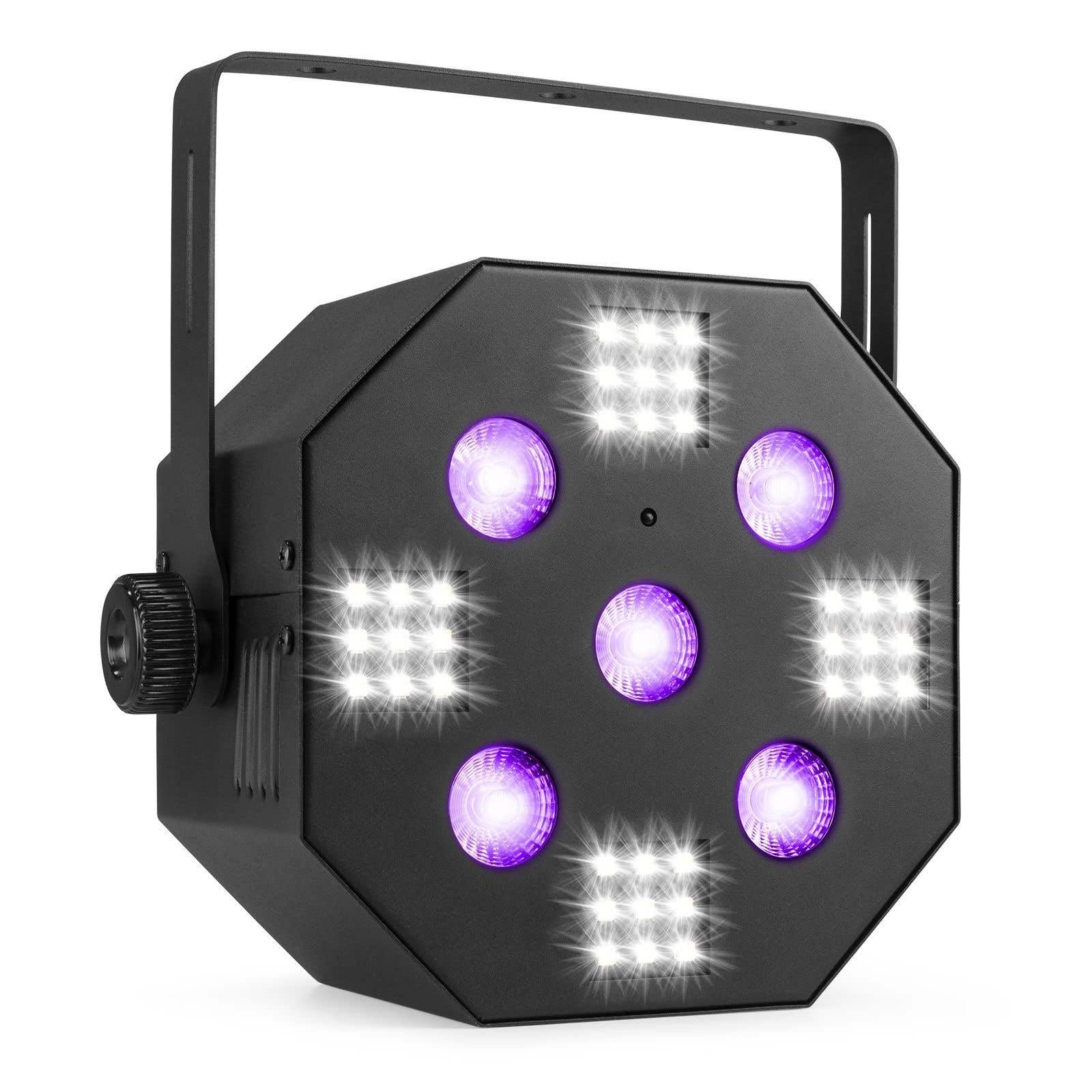 BeamZ MULTIACE2 Jeu de Lumière 2 en 1 RGB - Projecteur UV et Stroboscope, Mode Automatique & Détection du Son, Télécommande, DMX, Idéal pour vos Soirées d'Anniversaires, DJ Mobiles, Bars