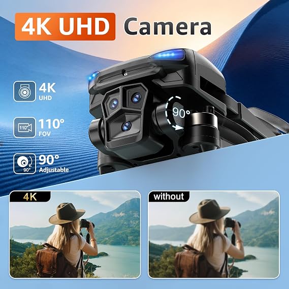 GPS Drone with Camera for Adults - 4K Drone with 4.5 FPV Screen Controller, 60 Min Flight, Brushless Motor Foldable Quadcopter, Auto Return, Follow Me, 3 Speed Modes for Beginners - Gift Under 249g