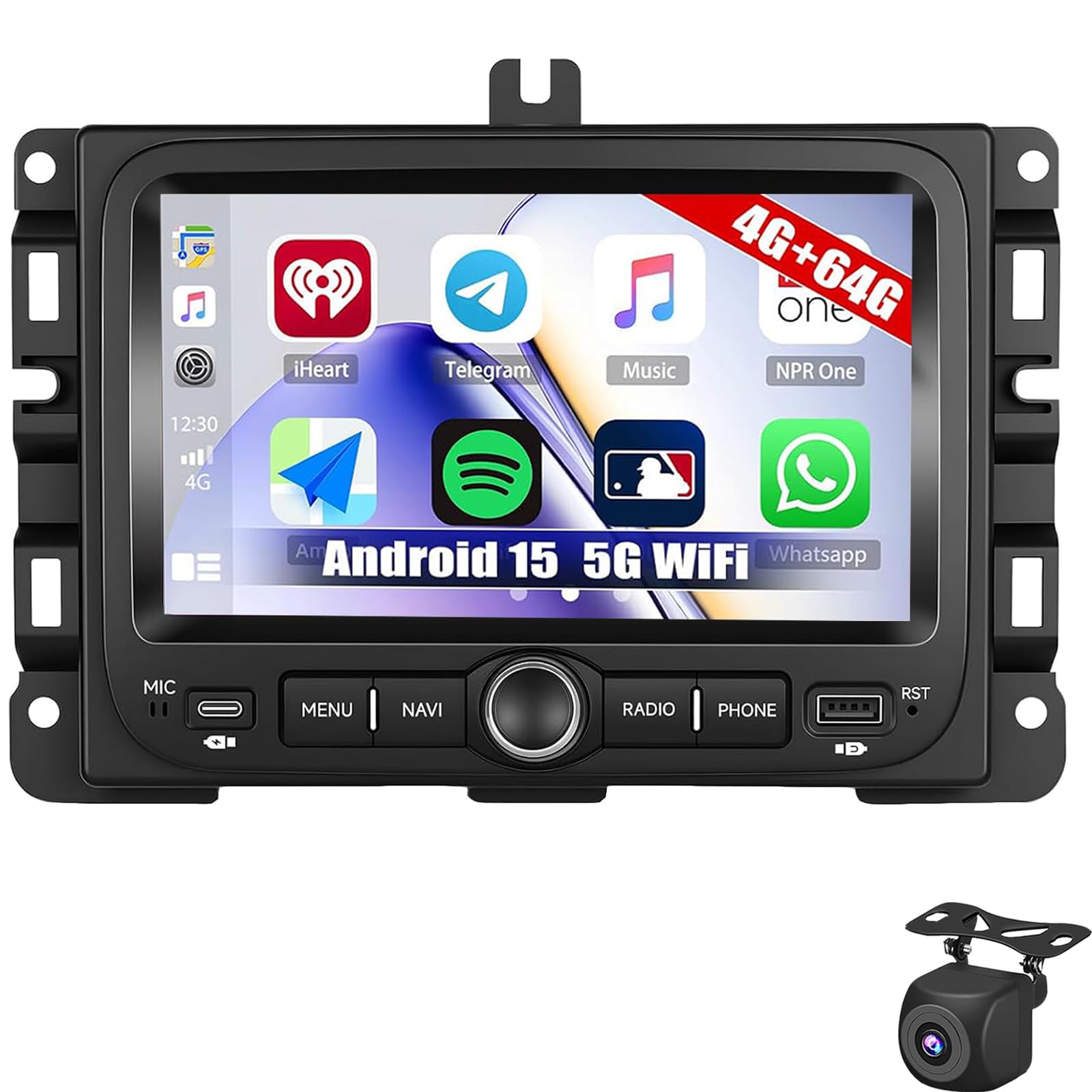 7-calowe Stereo Samochodowe Z Systemem Do Jeep Renegade 2015-2020 I Compass 2017-2020 Z Bezprzewodowym CarPlay Android Auto Ekranem Dotykowym Radiem Z Mirror Link/1080P/EQ/WiFi/SWC/Bluetoo(Color:M200)