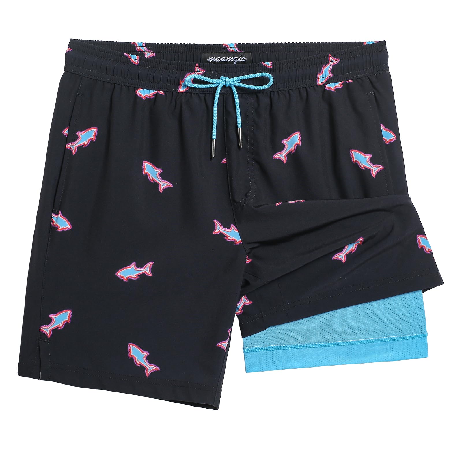 maamgic Mens Swim Trunks with Compression Liner 7 Inch Inseam Mens Bathing Suit Quick Dry Swimming Trunks Swimsuit