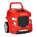 Qaba Truck Engine Toy, Kids Mechanic Set with Lights, Sounds, Steering Wheel and Horn, Pretend Car Service Station Play with 61-Piece Included, Toy Engine Building Kit for Kids Aged 3+, Red