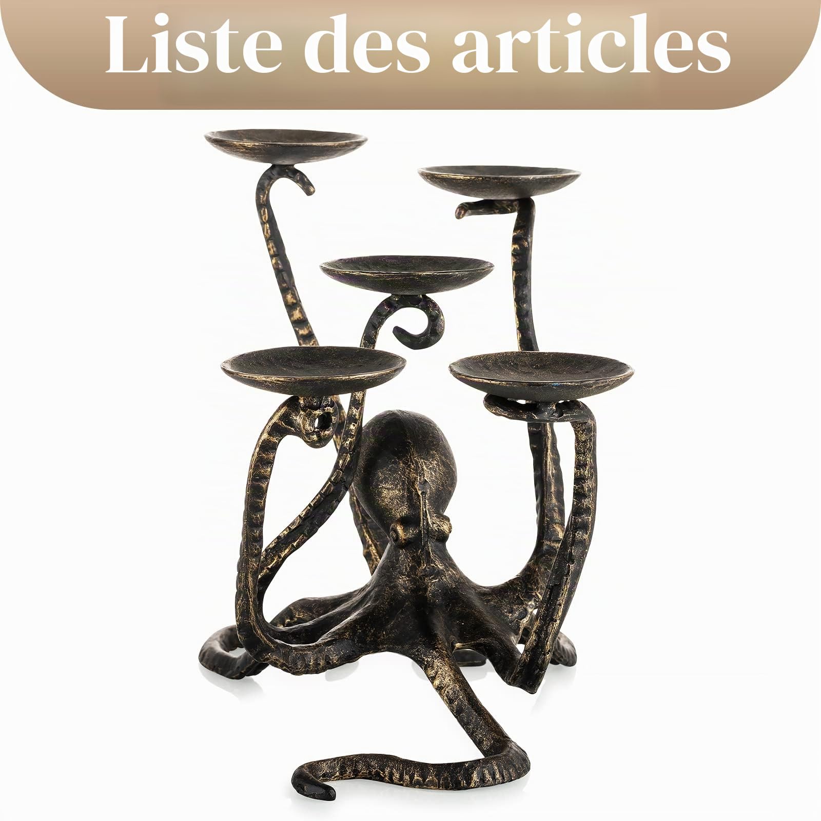 Sziqiqi Bougeoir Pieuvre pour 5 Bougies, Chandeliers Supports pour Bougies Chauffe-Plat Piliers en Fonte Figurine Gothique Candélabres Décorative Centre de Table pour Halloween Cheminée Décoration