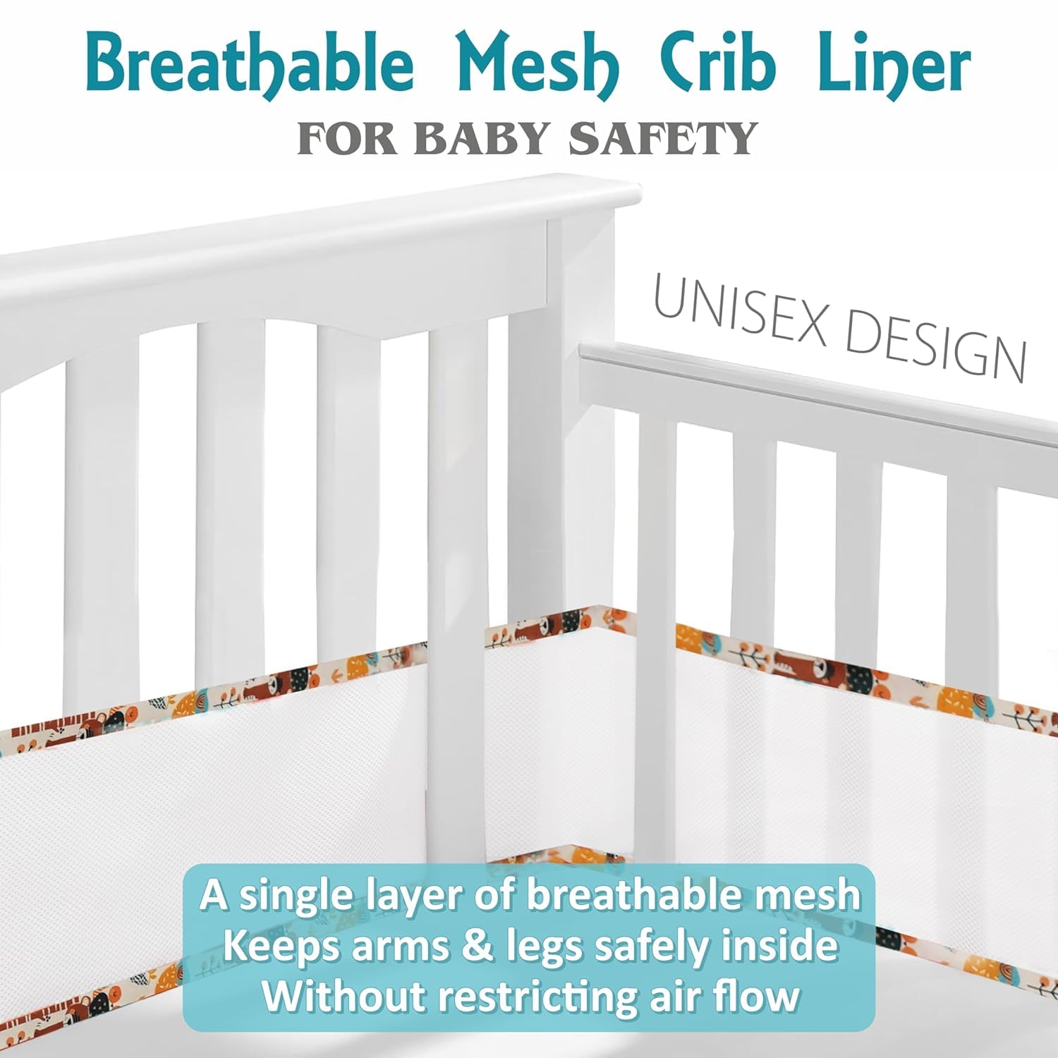 Gordon Home Breathable Mesh Crib Liner Best for Your Baby Safety Fits Full Four Sides of Crib Bed 28 X 360 Cms (Pandora) 4