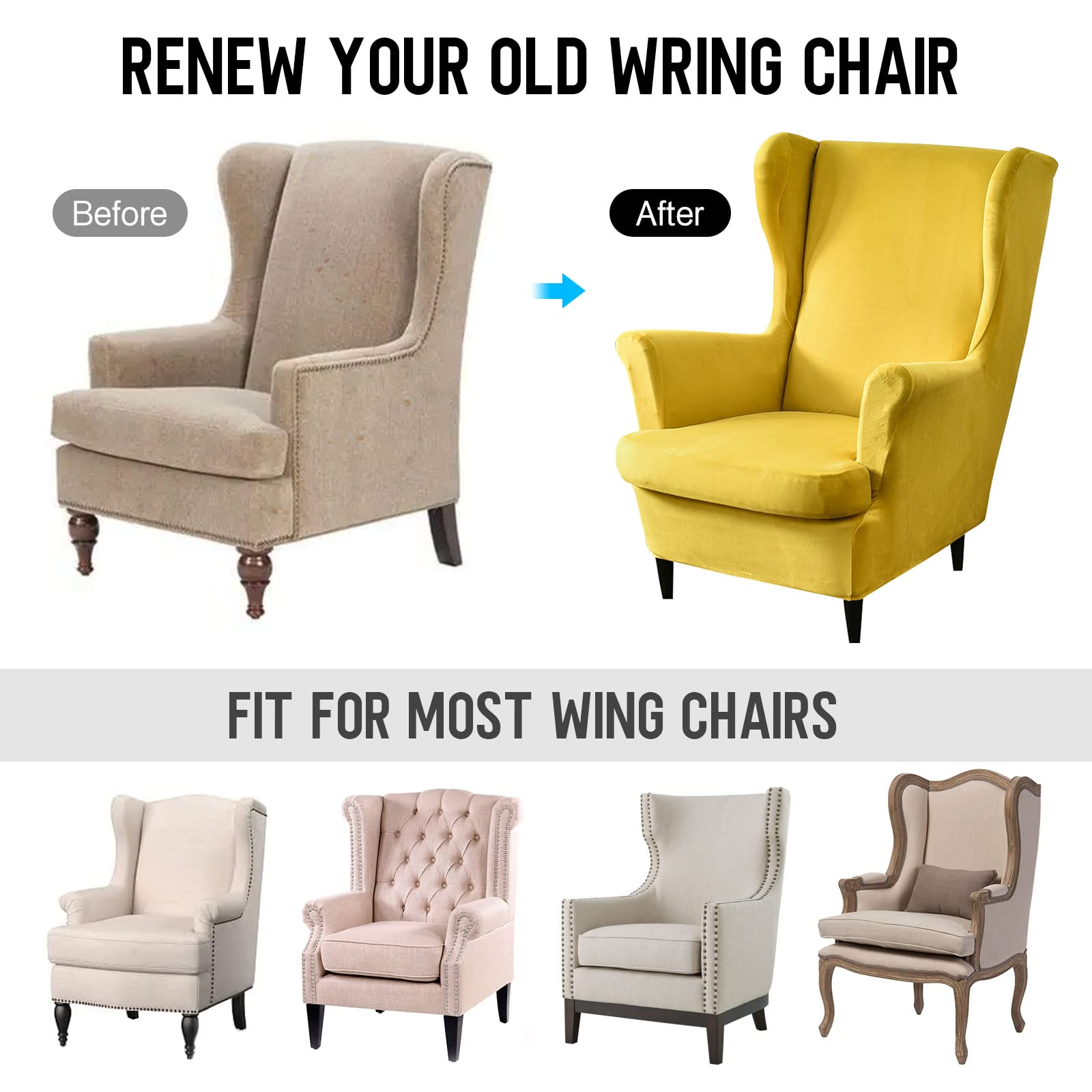Coprisedie Wingback Gugxiom Set 2 Pezzi Viola | Lavabili, Impermeabili, Con Fascia Elastica | Adatti A Sedie Con Schienale Alto Fino A 100 Cm - 2