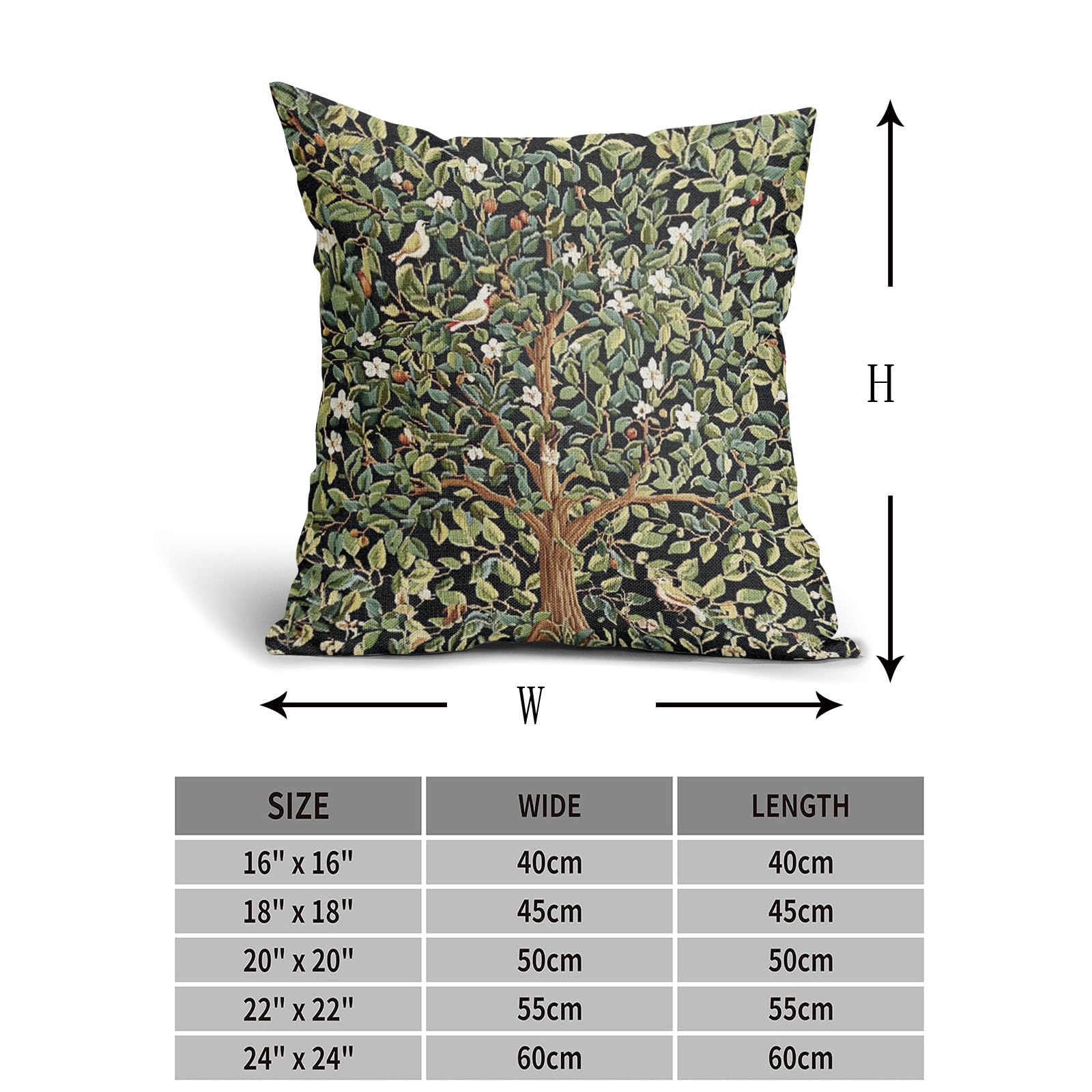 Set Di 2 Federe Per Cuscino 50x50 Cm Con Albero Verde Acquerello, In Lino, Decorazione Divano E Camera - 3