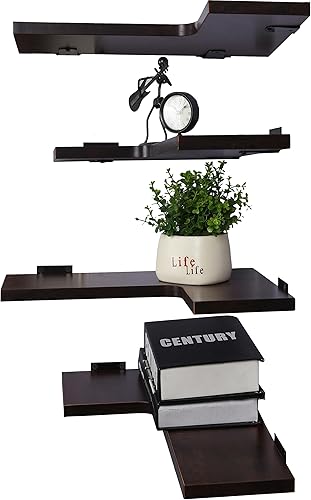 Miniatura 3 de Estante esquinero montado en la pared, estantes flotantes de esquina para pared, juego de 4 unidades, color marrón oscuro