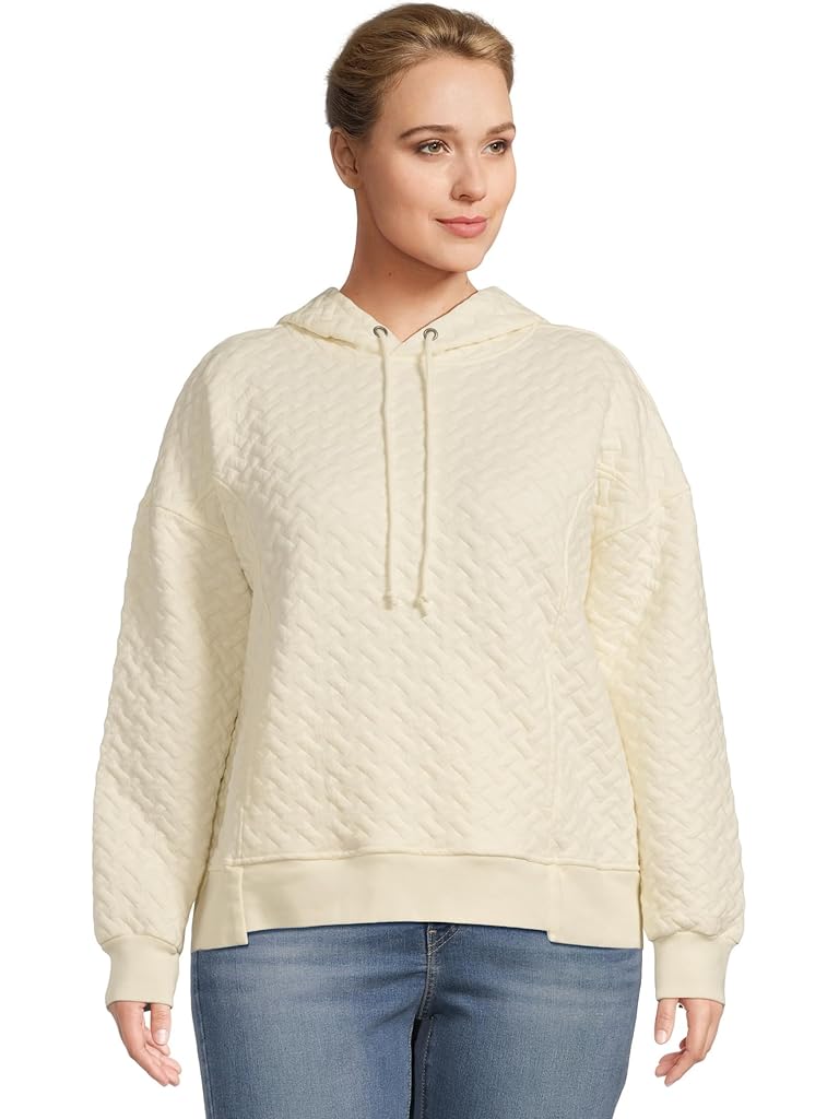 Beige Mod-o-doc Quilte, Long Sleeve Oversized Step Hem Hoodie
