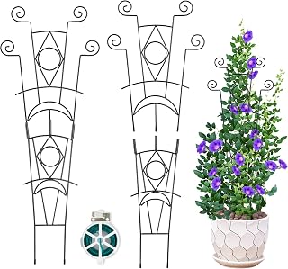 4 Stück stapelbares Metall-Pflanzengitter, Wiederverwendbare & höhenverstellbare Pflanzenstütze für Topf-Kletterpflanzen, Garten-Spalier Innen/Außen für Ranken, Rosen, Erbsen und Büsche