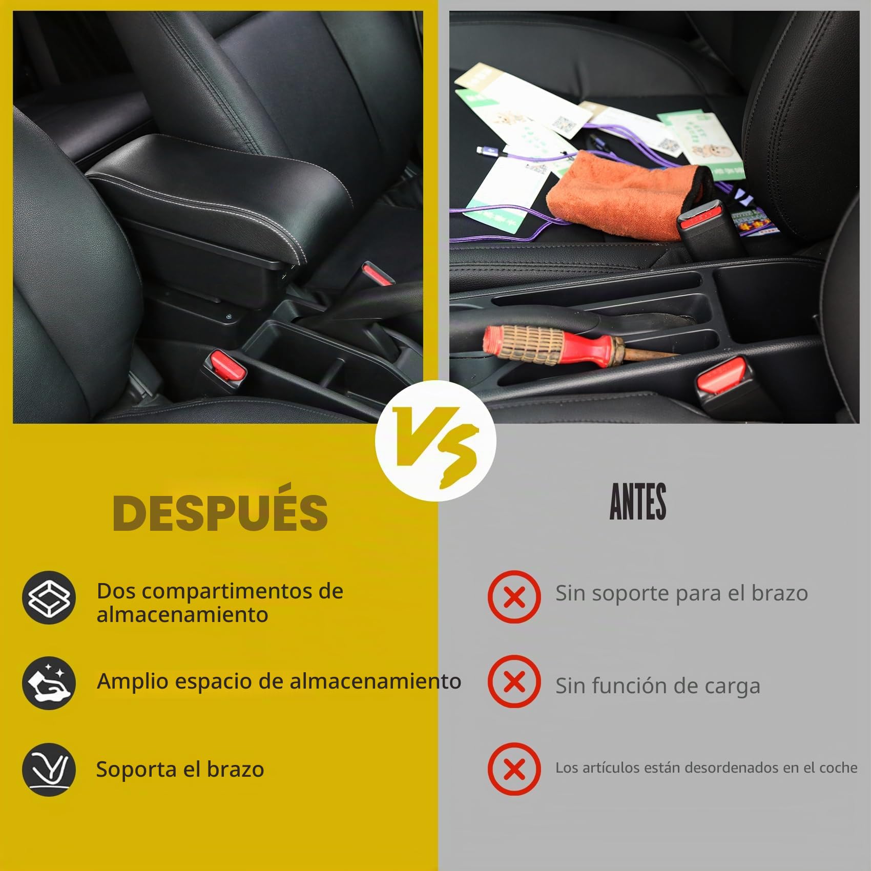 Apoyabrazos Para Peugeot 2008/208 (2019-2024) Apoyabrazos Coche Consola Reposabrazos Central Negro Cuero Caja con conexión USB