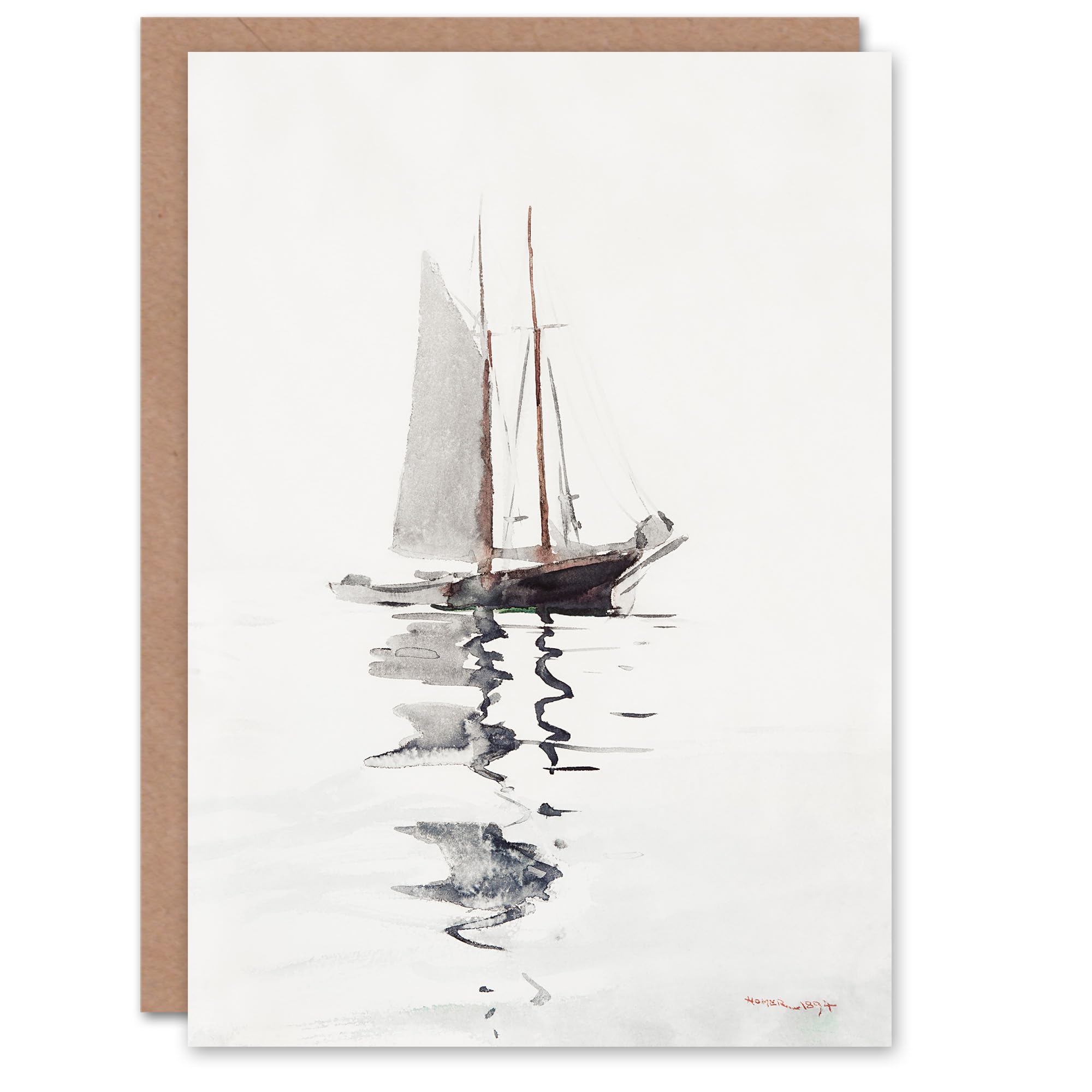 Artery8 Winslow Homer Art Card Two Masted Schooner with Dory Watercolour