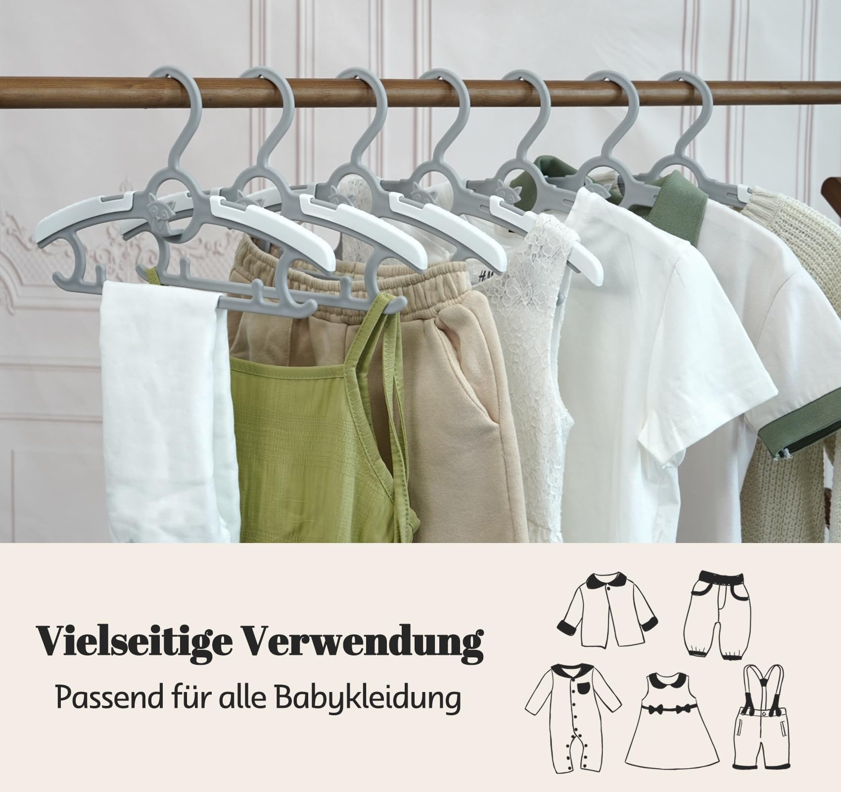 Mitwachsende Kleiderbügel Kinder, 24 Stück Ausziehbare Babykleiderbügel Platzsparend mit Stapelbaren Fuchs-Haken, 100% aus neues Kunststoff Kinderkleiderbügel für Kinderbekleidung Baby und Kind