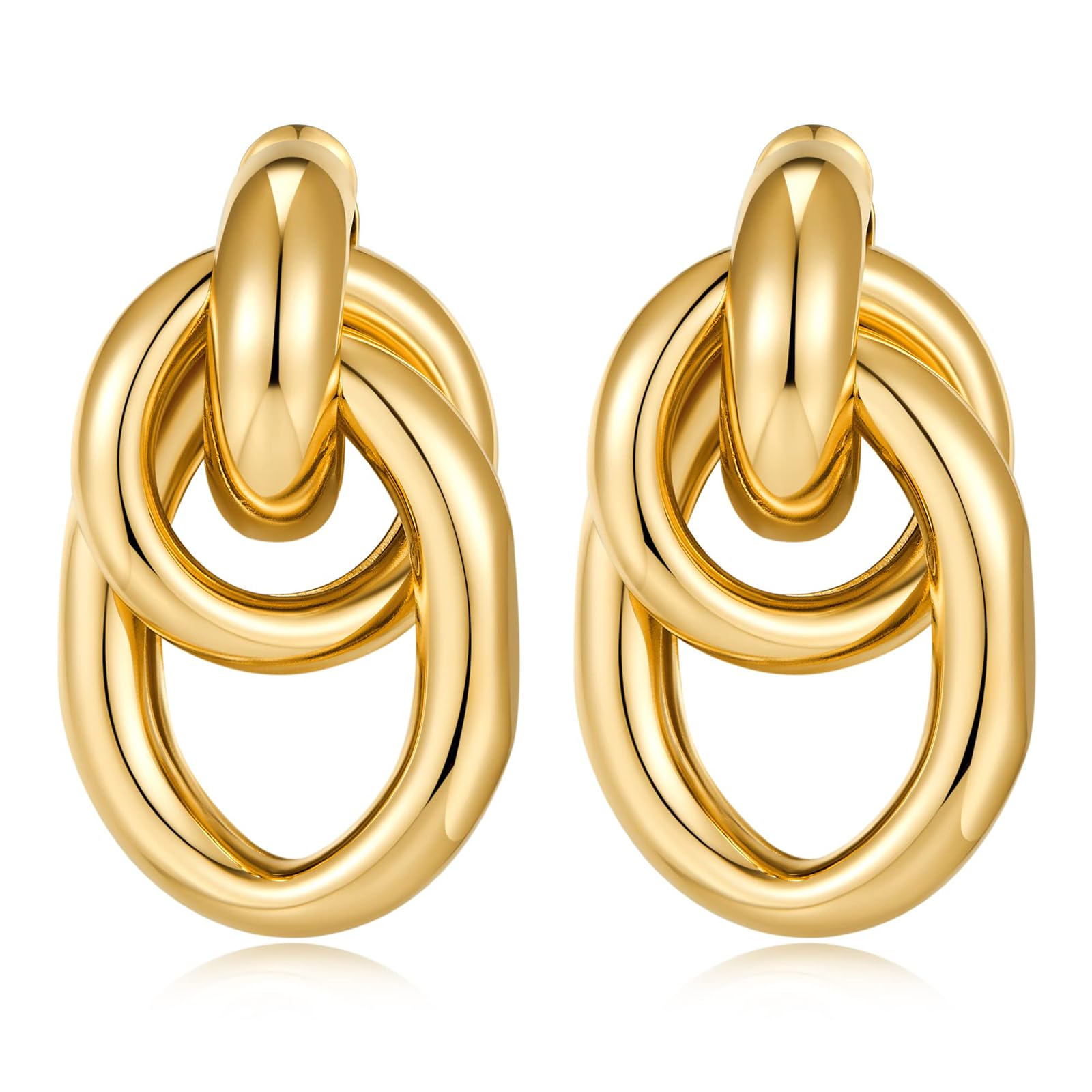 Irikdescia1 par de pendientes geométricos con caja de joyas, pañuelos, geométricos, para mujer, con eslabones largos (dorado)