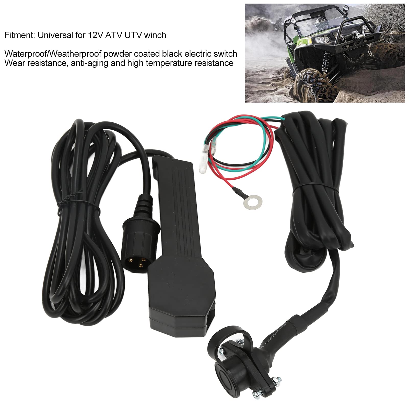 Winch Remote Controller, 12V Plastic Hand?Held Winch Control Switch with 9ft Cable Electric Manual Waterproof for ATV UTV