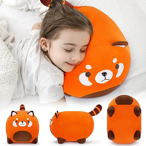 Miniatura 10 de Peluche de panda rojo, juguetes de peluche de panda rojo de 15.8 pulgadas, lindo juguete de peluche de oso relleno, almohada de peluche de panda