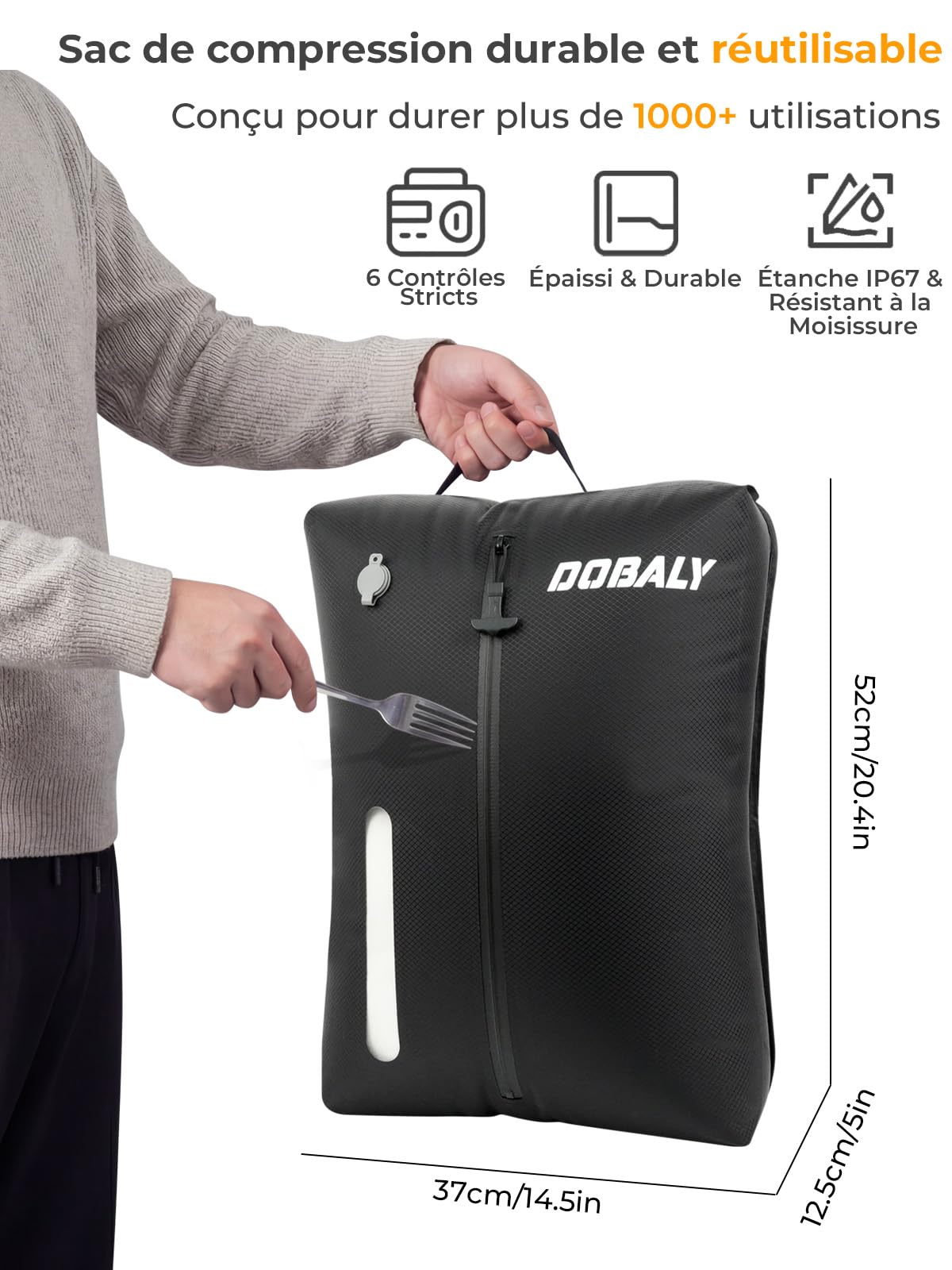 Dobaly Sacs à Vide Professionnels pour le Voyage, Sacs de Compression Réutilisables IP67 pour les Valises et les Sacs à Dos – Compacts et Durables-24L (2 Pièces, Sans Pompe)