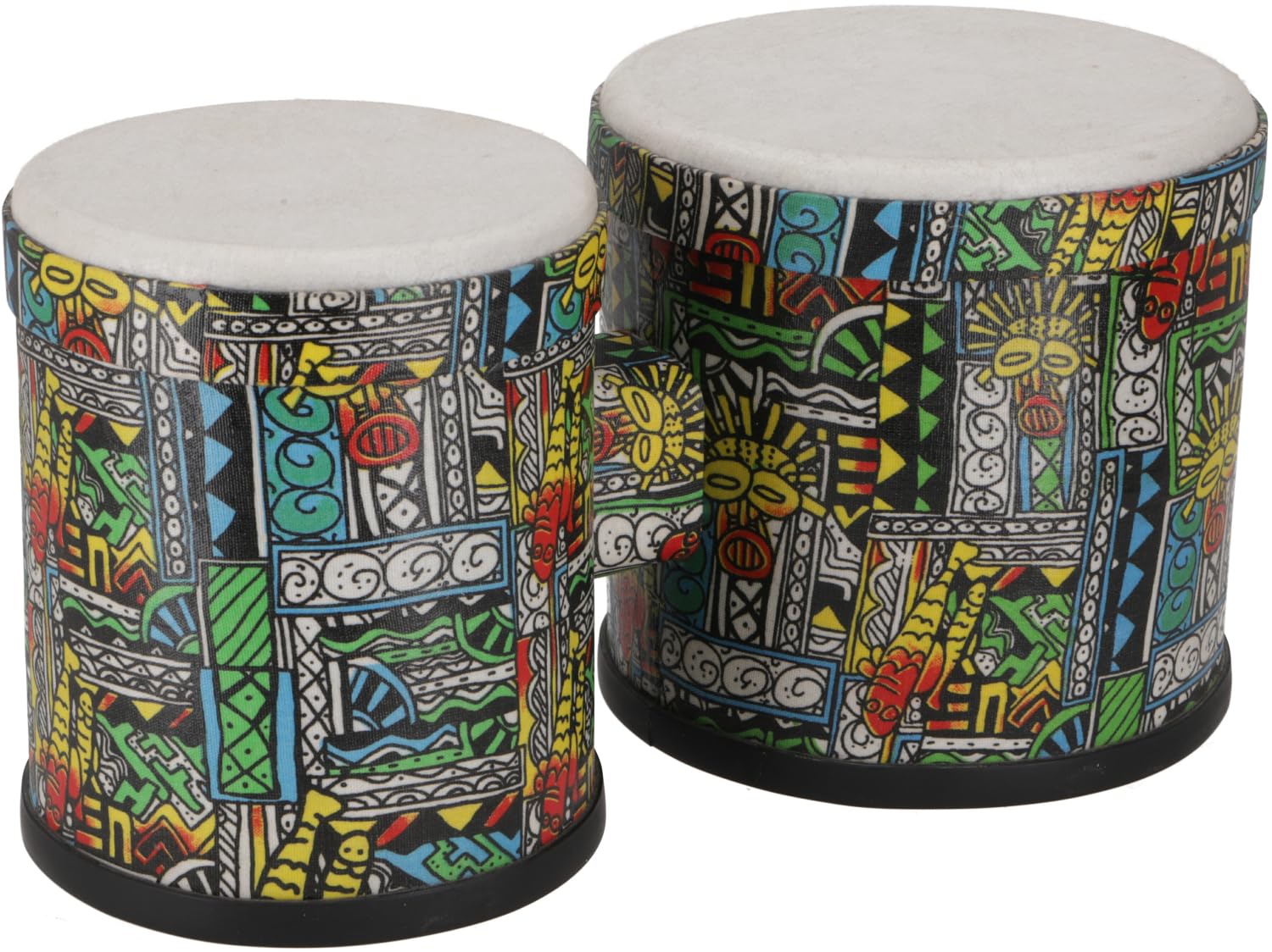 Farbige Bongo, Percussion Rhythmus Instrument aus wetterfestem Fiberglas | Knallige Motive, ideal für Jam Sessions, leicht zu transportieren, robustes Design, für drinnen und draußen geeignet.