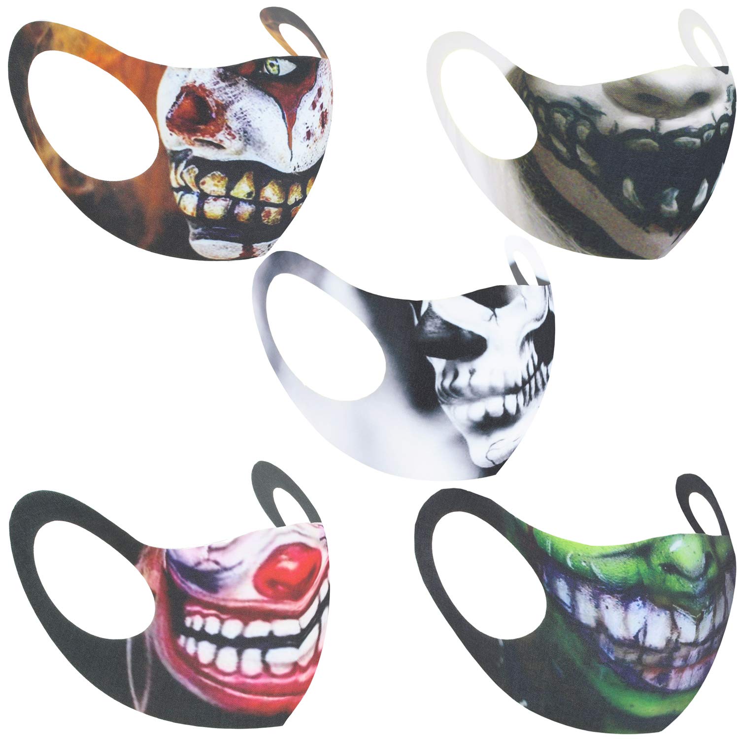 Zac's Alter Ego Set of 5 Non Medical Halloween Dolls & Skulls Breathable Face Masks/Covers