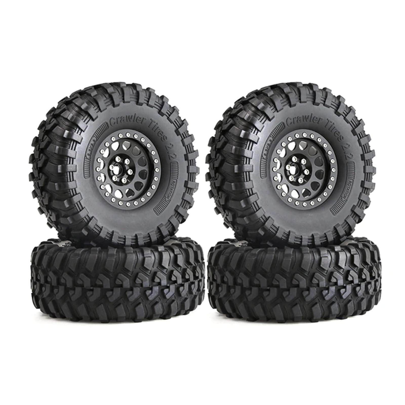 RC Car Pneumatico Ruota Compatibile con Axial SCX10 per Wraith per Capra per Traxxas TRX4 D90 1/10 RC Crawler Car 4 Pezzi 135 Mm Metallo 2.2 Beadlock Cerchione Pneumatico Set(Black)