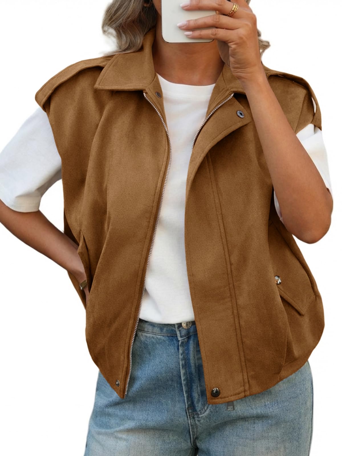 Cicy Bell Damen Ärmellose Jacke Crop Weste Leichte Sommerjacke Kurz Übergangsjacke Westen mit Reißverschluss