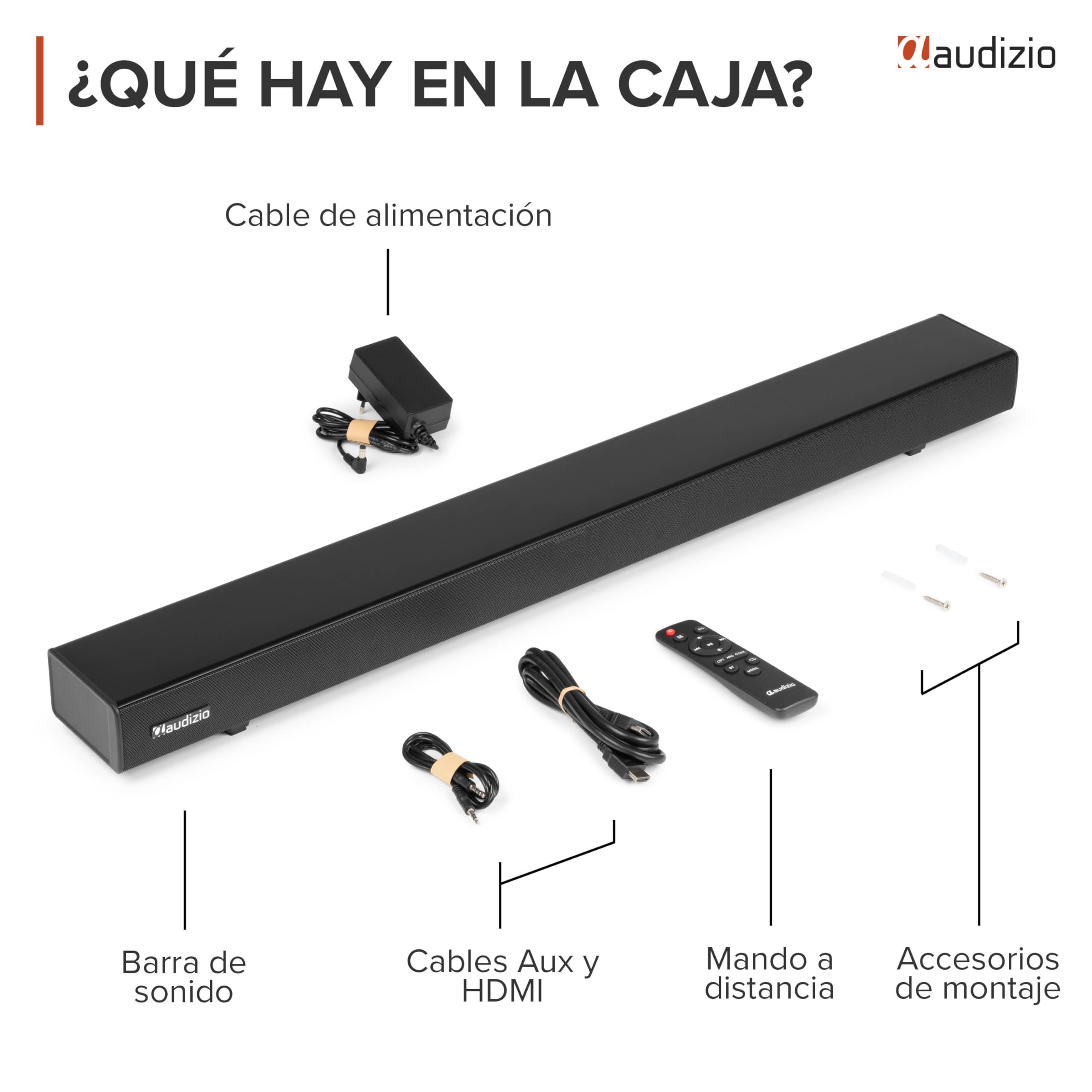 Audizio SB95 - Barra Sonido Bluetooth 120W con HDMI ARC, Bluetooth 5.3, Sistema 2.2, USB, Entrada óptica, Barras de Sonido para TV, Altavoces Bluetooth TV, Home Cinema ARC, Color Negro