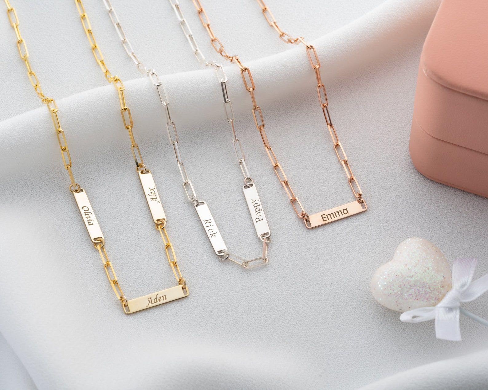 Personalizado barra collar clip de papel oro mini con nombre personalizado múltiple para mamá Día de la Madre Navidad aniversario cumpleaños