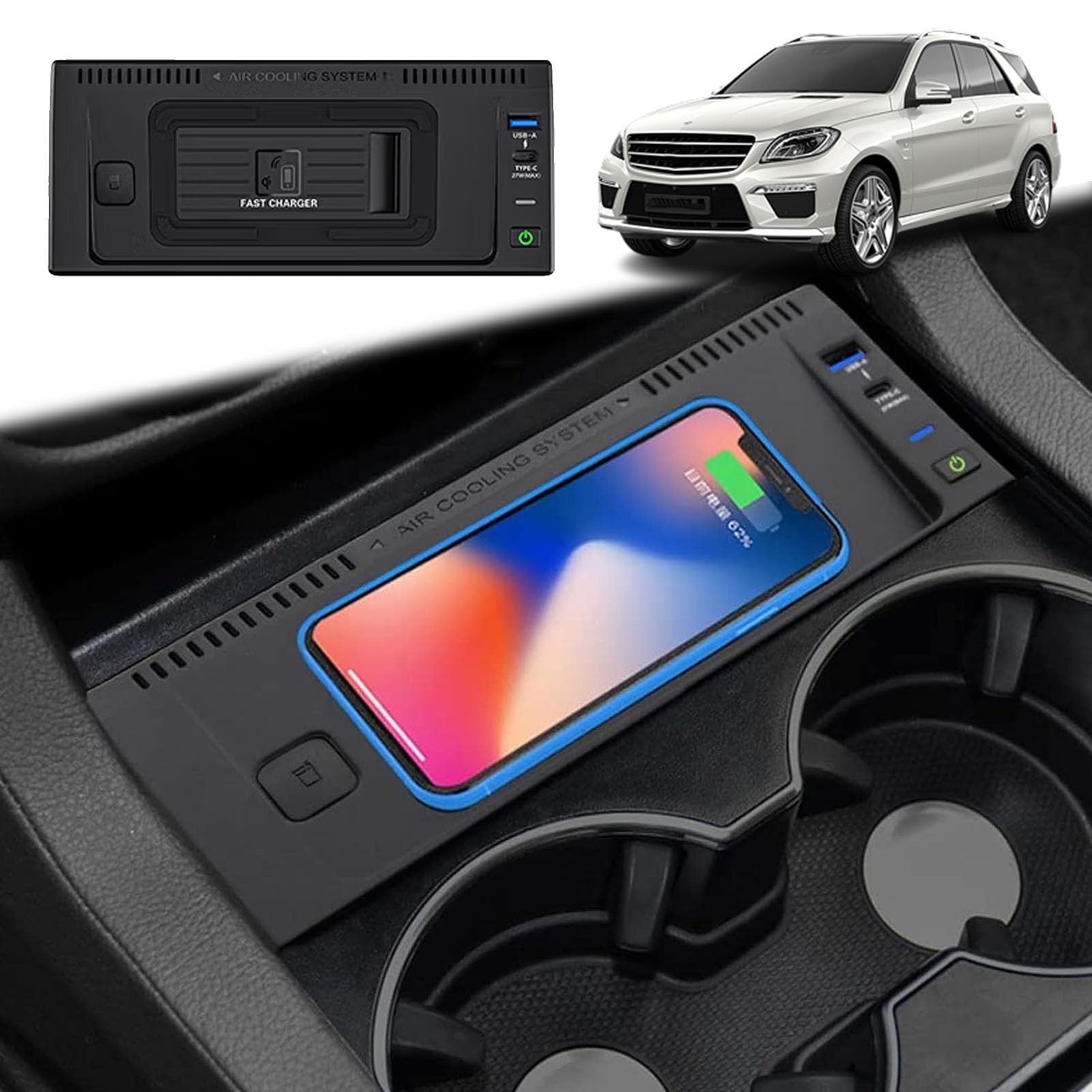 Cargador De Coche Inalámbrico para Mercedes-Benz GLE GLS AMG 2015-2019 ML GL AMG 2012-2015 X292 X166 W166 Panel De Accesorios De Consola Central para Cualquier Teléfono Habilitado para Qi