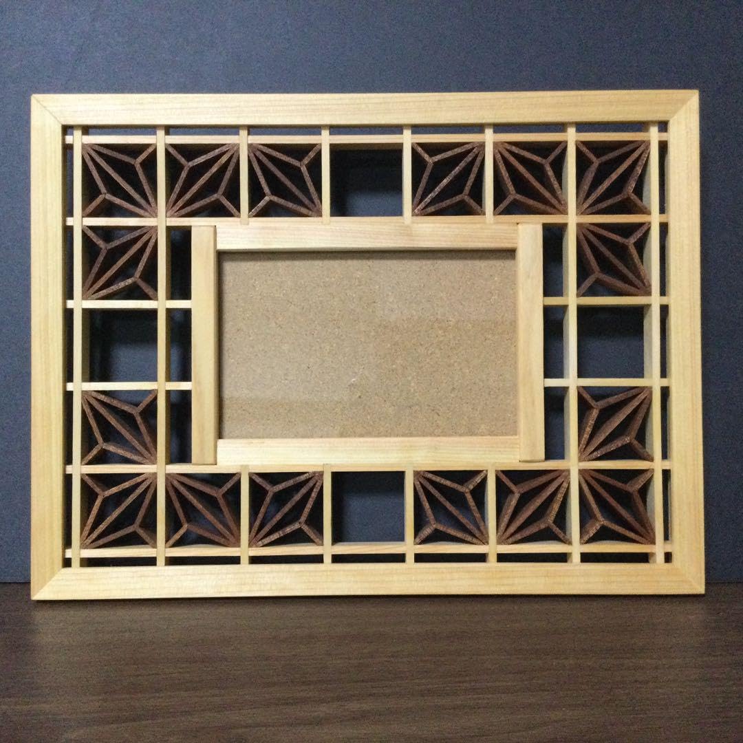 184 麻の葉組子3枚一組木製額縁