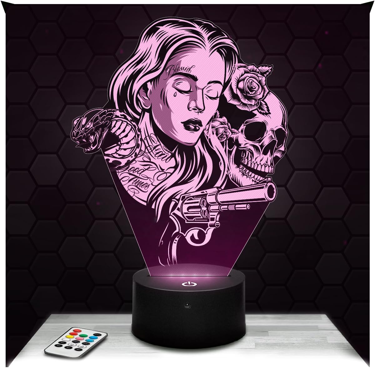 Lampephoto.fr - 3D Lamp Vintage Tattoo Woman Gift Vintage Tattoo Woman Tattoo, Touch LED Night Light, 3D Hologram Effect, Christmas Birthday Gift Idea for Boy or Girl, Bedroom Decoration Object