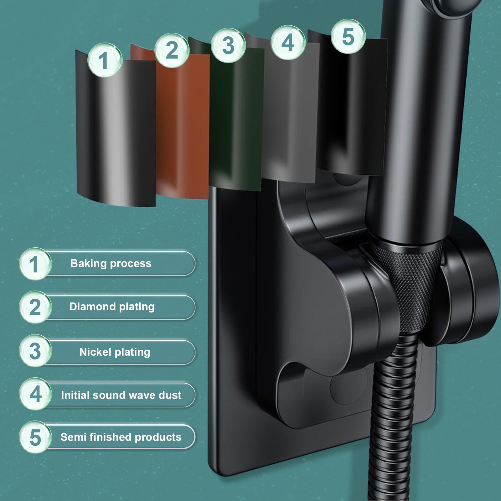Pomme De Douche Haute Pression Noire 8 Modes Avec Tuyau 2m Et Support
